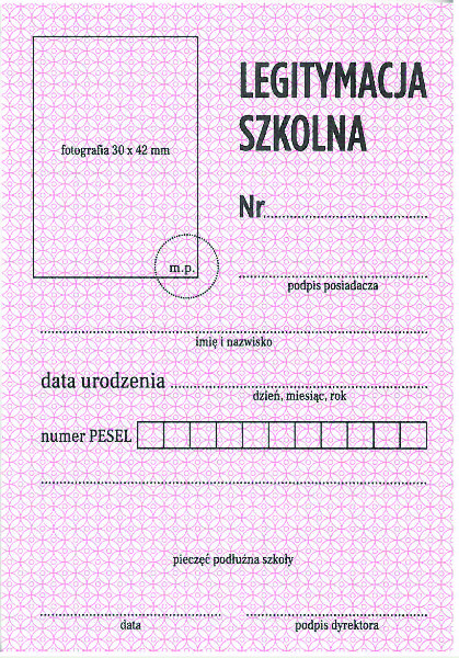 Legitymacja szkolna MEN I/2 dla uczniów szkół policealnych 02237 TYPOGRAF